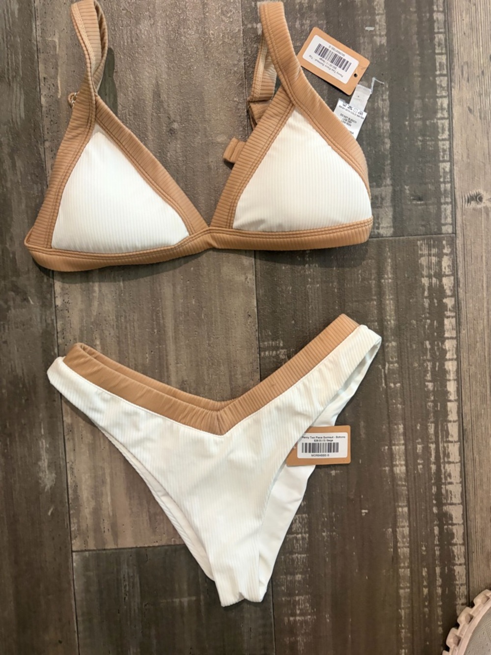 vestique White Bikini with Tan Trim